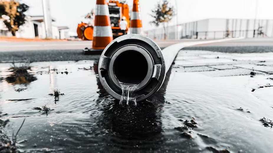 flowing water inside a pipe.